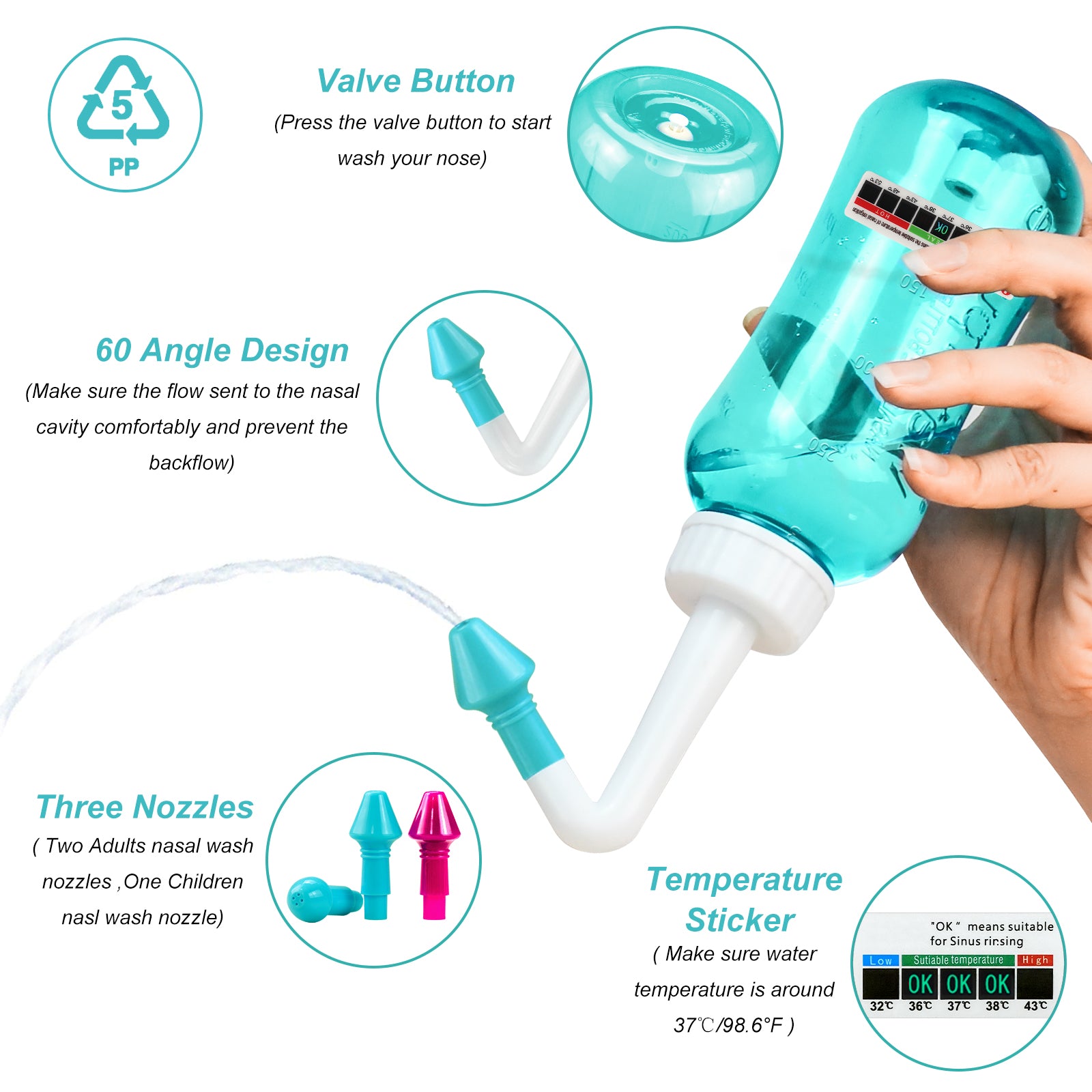 Caring Rinse MAOEVER Neti Pot Sinus Rinse Bottle Nose Wash Cleaner Pressure Rinse N ...